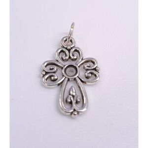 SilverTone Filigree Cross Charm Pendant Earrings Set Christian Religious Jewelry